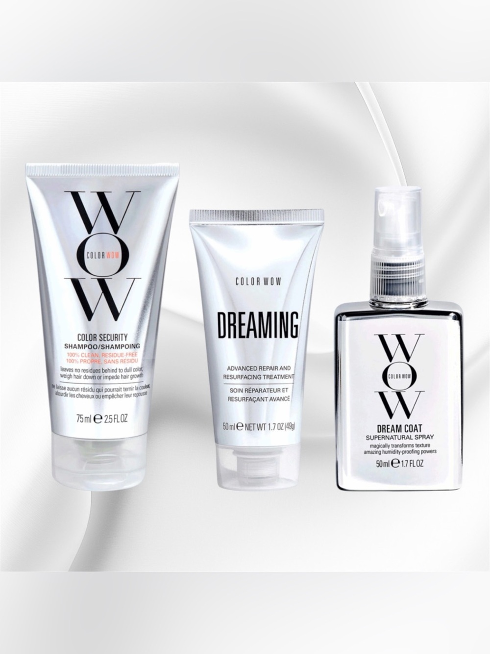 Color Wow Anti Frizz Dream Coat Spray, Shampoo, Dreaming Advanced Treatment Set